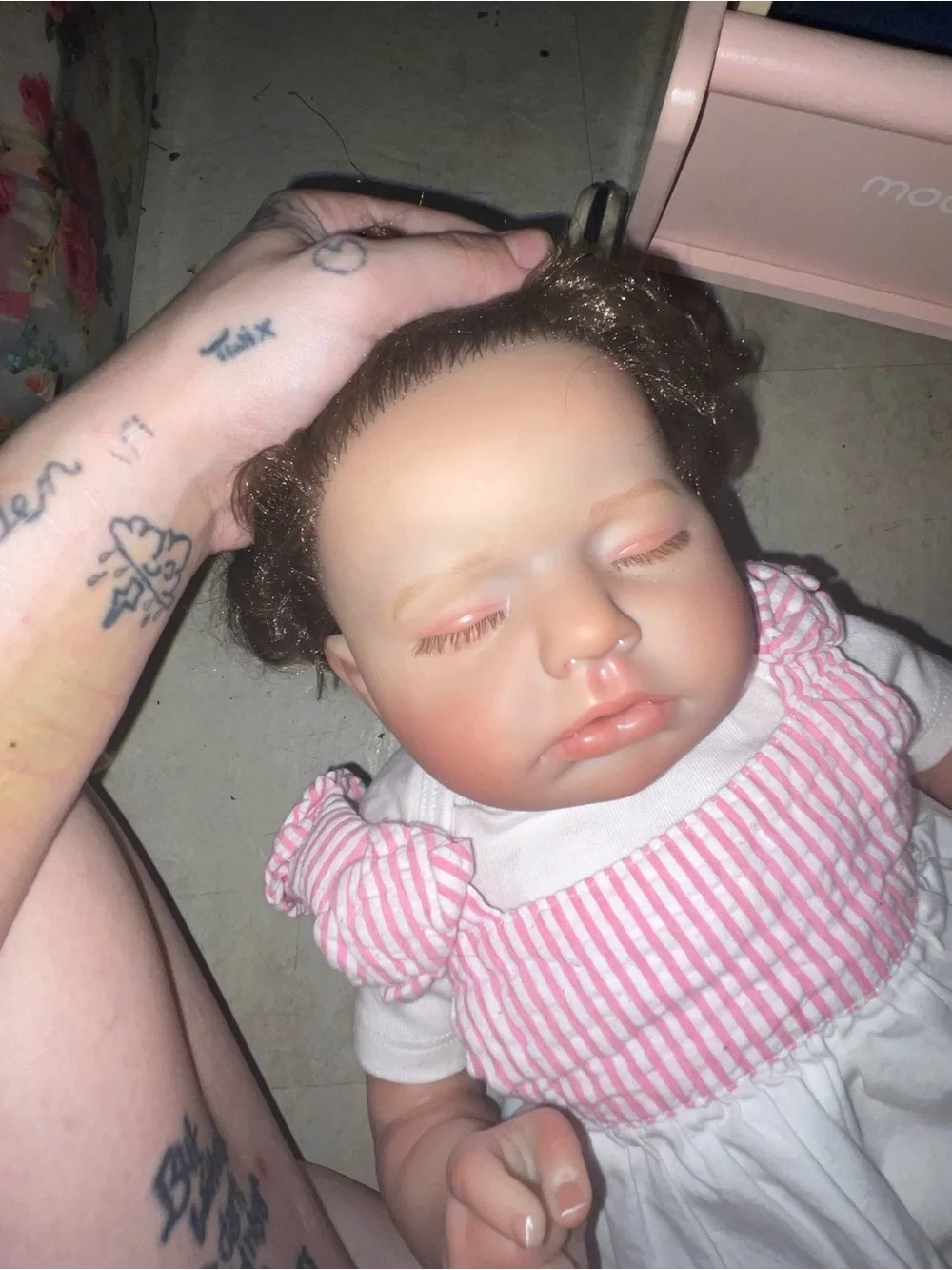 Reborn Sleeping Baby Doll in Pink and White Outfit